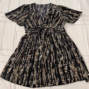 SHEIN Black and Tan Dolman Sleeve V-Neck Sundress